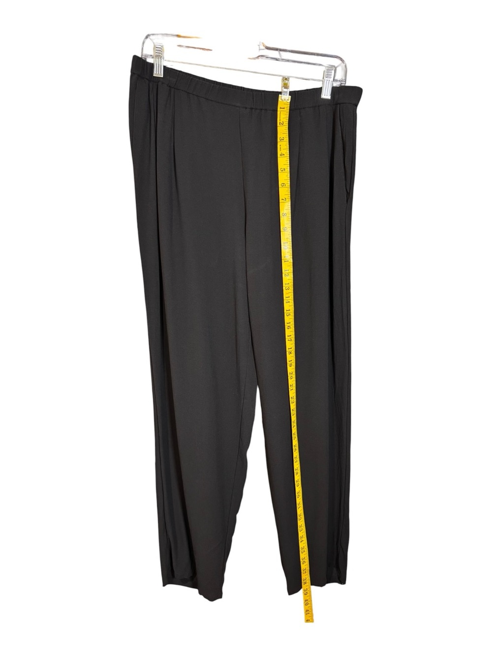 Eileen Fisher Solid Black 100% Silk Georgette Pull-On Tapered Pants Size Small P - Picture 3 of 5
